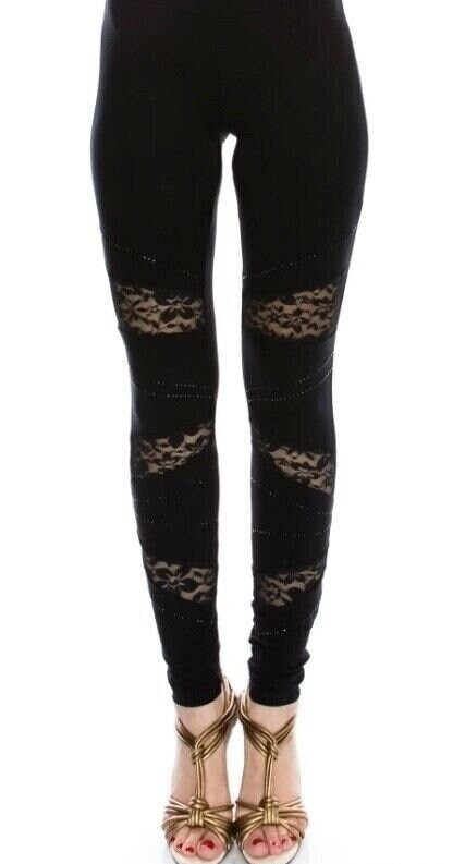 New Vocal Sexy Dressy Black Leggings Pants Yoga SM-4X Lace and