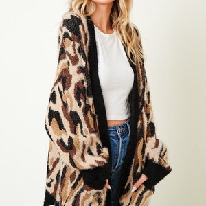 new ON BLUE leopard animal print super soft fuzzy texture cardigan sweater wrap Sm MD Lg Xl bohemian western Magnolia image 5