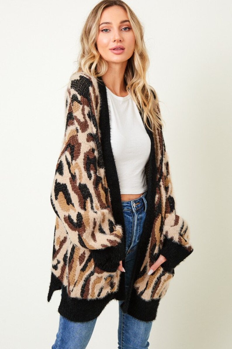 new ON BLUE leopard animal print super soft fuzzy texture cardigan sweater wrap Sm MD Lg Xl bohemian western Magnolia image 5