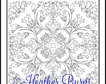 Coloring Page/Tulip Flowers Tile to Color/Adult Coloring/Mandala Coloring/Colouring Page/Adult Colouring