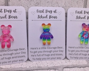 Little Bear First Day At School - Pocket hug for children, starting school gift, childrens gift, anxiety gift, pocket teddy, teddy bear gift