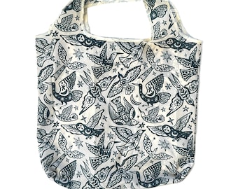 Borsa riutilizzabile Boho Bird, in nylon antistrappo, ecologica, tascabile, infila e getta, per la spesa