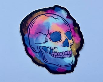 Watercolor Skull Water Bottle Sticker