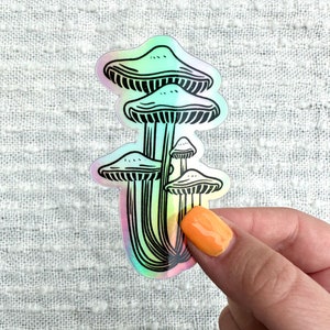 Mushroom Sticker, Holographic Water Bottle Sticker