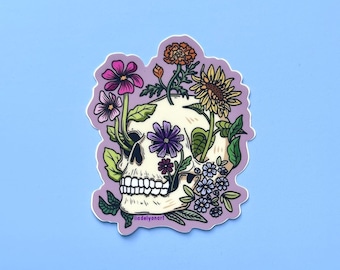 Flower Skull Water Bottle Sticker