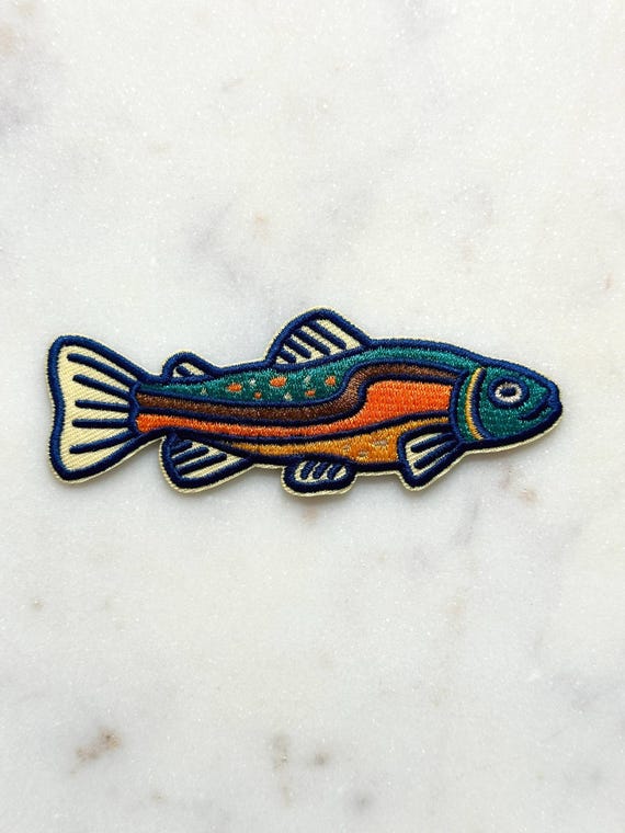 Rainbow Trout Iron On Patch, Embroidered Patch, fish patch