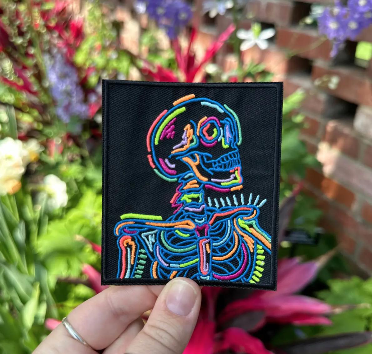 Neon Skeleton Embroidered Patch - Etsy