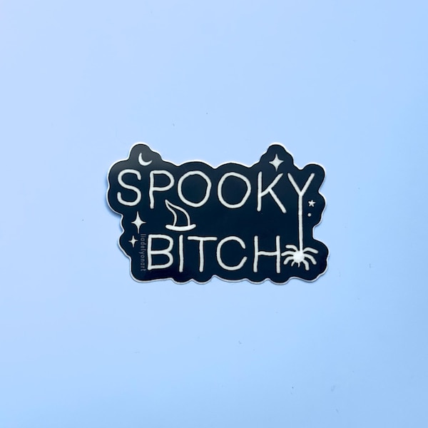 Pegatina para botella de agua con la imagen de una perra espeluznante