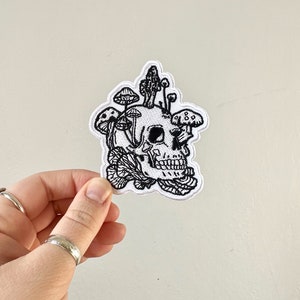 Mushroom Skull Iron On Patch, Embroidered Patch