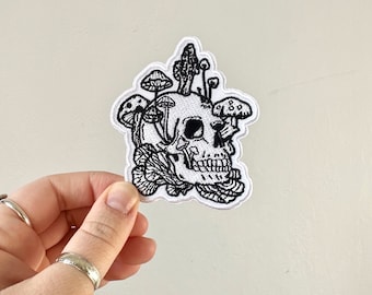 Mushroom Skull Iron On Patch, Embroidered Patch