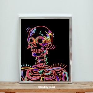 Skeleton Art Print, Colorful Skull Wall Art, Spooky Art, Halloween Decor, Dorm Room Art, Day of the Dead, Picasso Skeleton, Bedroom Decor