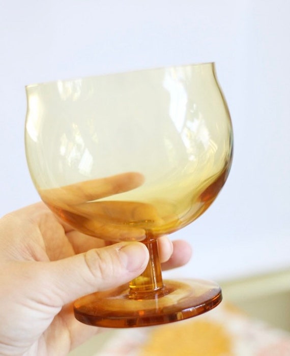 Vintage Amber Short Stemmed Wine Glasses/goblets 