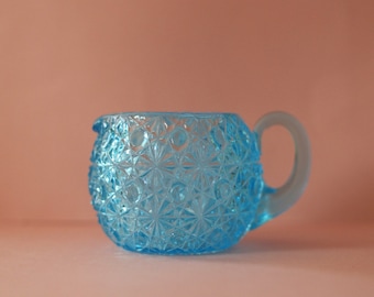 Vintage Fenton Daisies & Buttons Aqua Blue Creamer