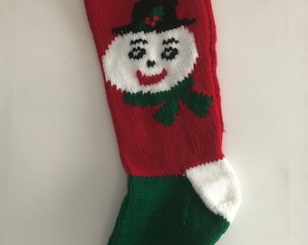 Fuchsia snowman Christmas stocking hand knit by Anasniftyknits on Etsy