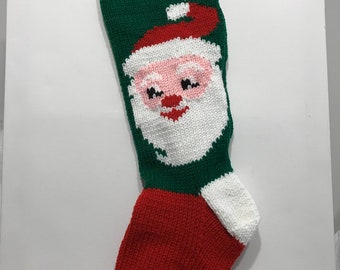 Santa Claus Hand Knit Christmas Stocking (red foot, WHITE heel, toe, and band)