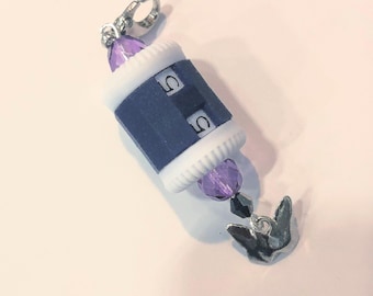 Dark Purple beaded row counter with deep purple glass beads and butterfly pendant