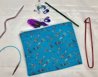 Knit and crochet notion bag in scissor print