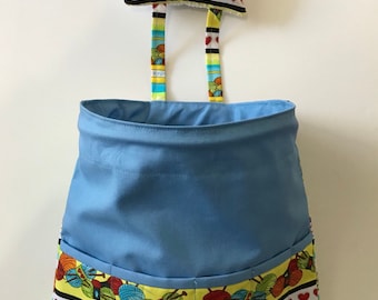 Hanging Yarn Ball Holder (Non Slip) - knitting motif with blue background