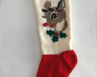 Rudolph - CREAM background Rudolph the Red Nose Reindeer with a RED foot and band, CREAM toe
