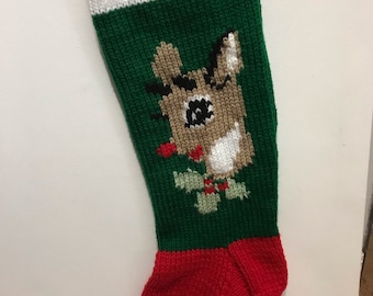 Hand Knit Rudolph Christmas Stocking – Personalized Family Stocking