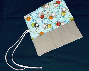Sheep and Yarn themed Crochet Hook / DPN case with grey lining