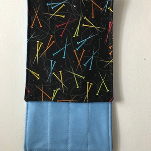 Travel Size, knitting needle themed (blue lining) Crochet Hook / DPN case