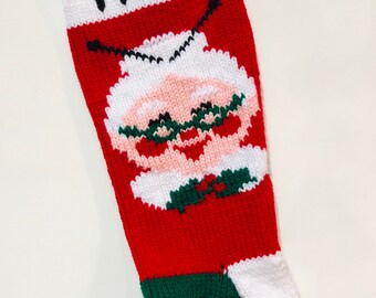 Mrs. Claus Hand Knit Christmas Stocking (WHITE heel, toe and band)