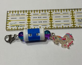 Blue beaded unicorn row counter