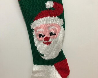 Santa Claus Hand Knit Christmas Stocking (WHITE foot, RED heel, toe, and band)
