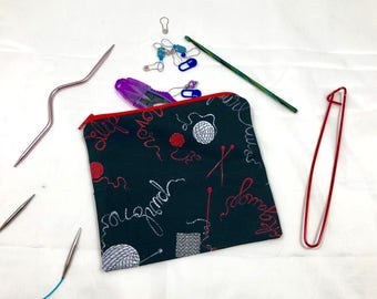 Knit and crochet notion bag in knit print