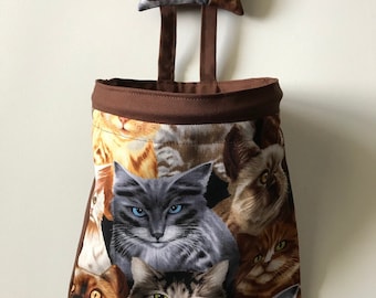 Cat Print Thread Catcher with Pincushion, Sewing Station Organizer