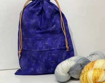 Periwinkle and Gold Project Bag with front pocket