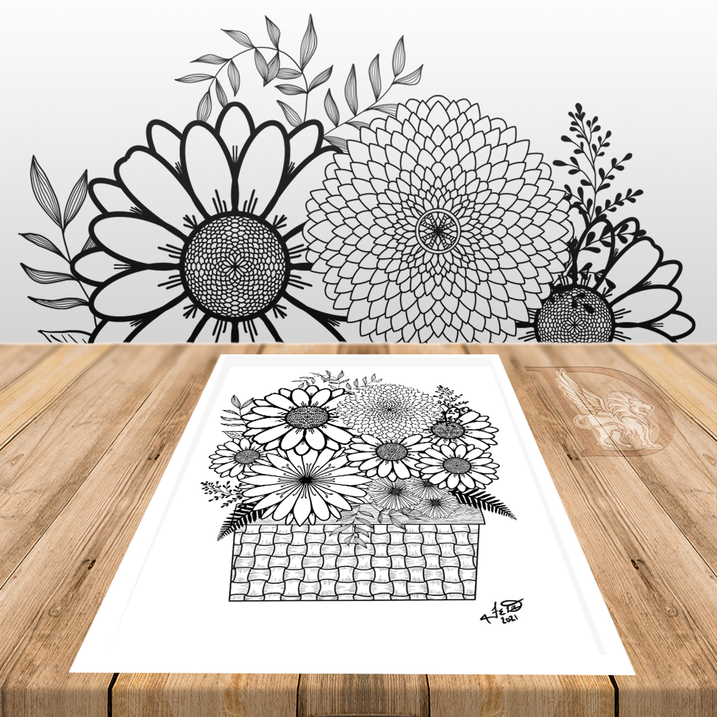 Flower Basket Coloring Page