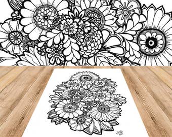 Spring Time Flowers - Adult Coloring Page
