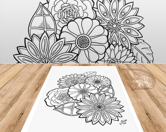 Spring Flowers 2 - Adult Coloring Page