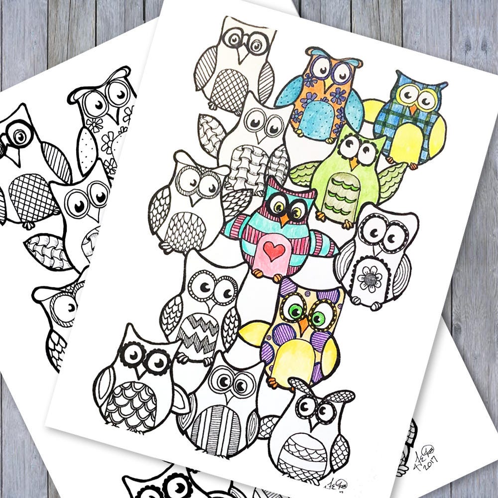 Owl Fun - Adult Coloring Page