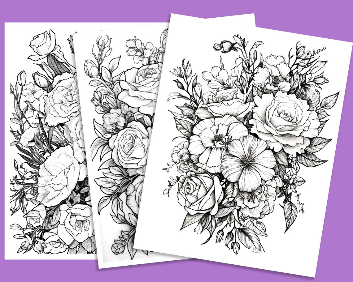 50 Flowered Coloring Pages | Flower Coloring Book | Coloring Book of ...