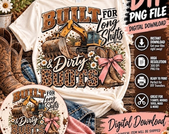 Blue Collar Wife Design | Heavy Equipment, Dirty Boots, Pink Bow (Digital Download)