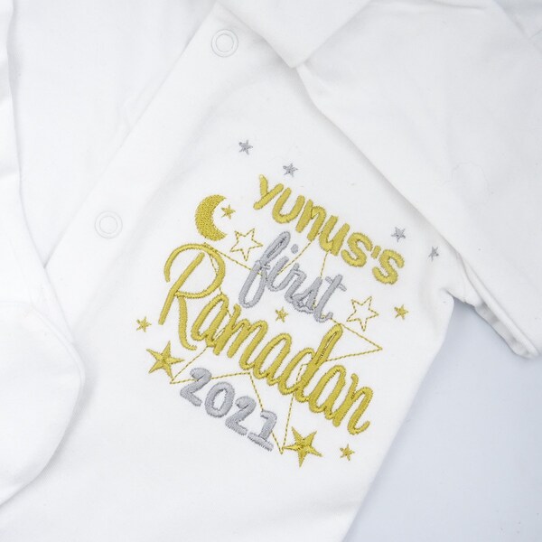 Personalised Embroidered Names 1st First Ramadan Unisex Baby Boys Girls Clothing Bib Vest Bodysuit Sleepsuit Add Name and Year