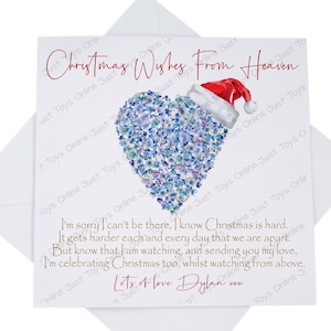 Christmas from Heaven Card, Memorial Loss Sympathy Christmas Card with Poem Verse, Personalised Forget Me Not Heart  Thinking of You Card