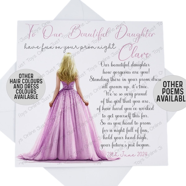 Personalised Prom Card, Prom Card with Poem Verse, Card for School Leavers Ball, On Your Prom Card for Daughter Granddaughter Niece Friend