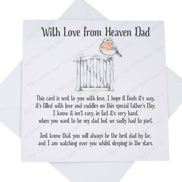 Father's Day from Son or Daughter in Heaven Card, Angel in Heaven Fathers Day Card with Poem Verse, Can be Personalised