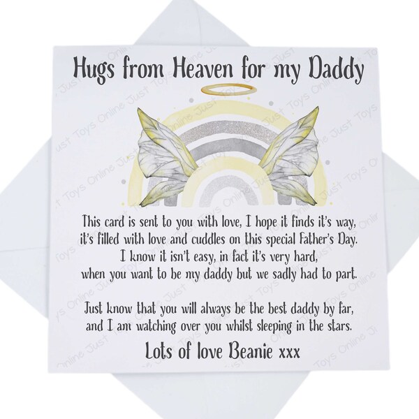 Father's Day from Baby in Heaven Card, Angel Baby Fathers Day Card with Poem Verse, Baby Loss Card, Lemon Rainbow Angel Wings