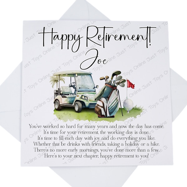Golf Retirement Card, Personalised Golfing Retirement Card with Poem Verse, On Your Retirement Card, Happy Retirement Card for him her