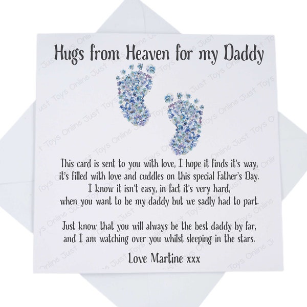 Father's Day Card from Baby in Heaven, Angel Baby Fathers Day Card for Daddy with Poem, Hugs from Heaven, Personalised, Forget Me Not Feet