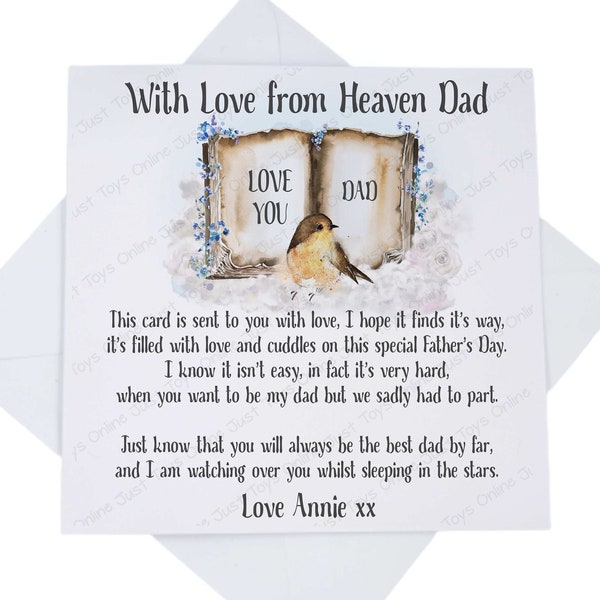 Father's Day from Son or Daughter in Heaven Card, Angel in Heaven Fathers Day Card with Poem Verse, Can be Personalised