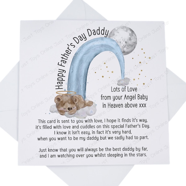 Father's Day from Angel Baby Card, Baby in Heaven Fathers Day Card with Poem Verse, Can be Personalised, Rainbow Angel Baby Loss Card