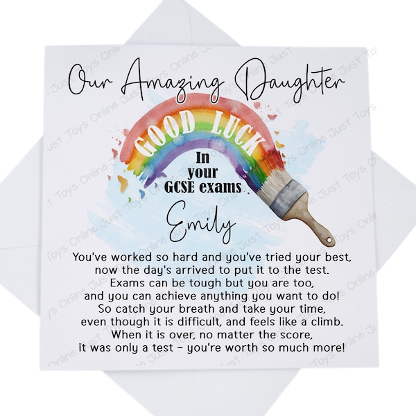 Personalised Good Luck in Your Exams Card, Poem Card for Granddaughter Son Daughter Grandson, Good Luck in GCSE A Levels Card