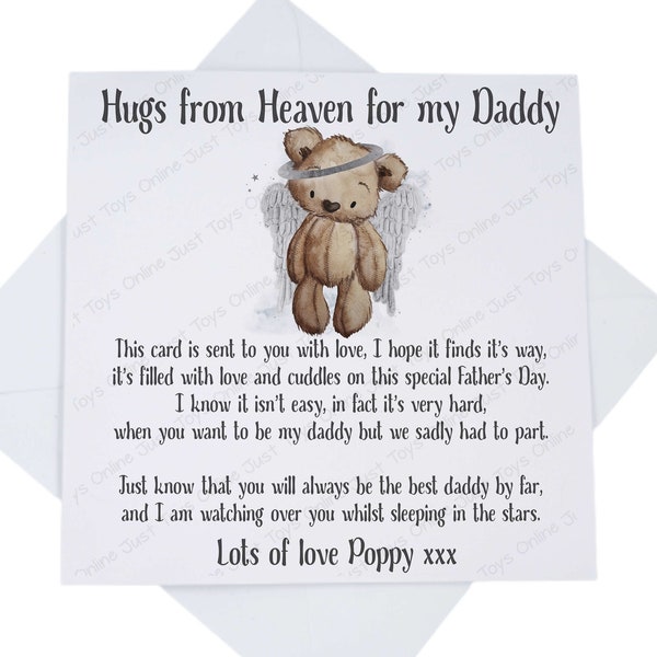 Father's Day from Baby in Heaven Card, Angel Baby Loss Card with Poem Verse, Can be Personalised, Angel Teddy Bear