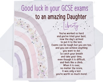 Good Luck in Your Exams Card, Personalised Poem Card for Grandson Son Daughter Granddaughter, Good Luck in GCSE A Levels Card